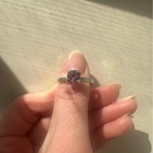 Handmade sterling silver ring. Size 6. Amethyst. Four prong setting.